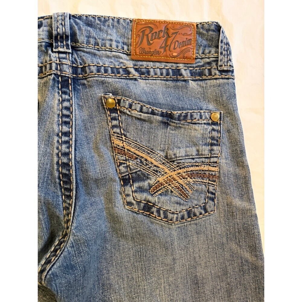 Rock 47 Denim  Wrangler Jeans Men's 34x33.5 Blue Med Wash Slim Straight - Picture 7 of 9